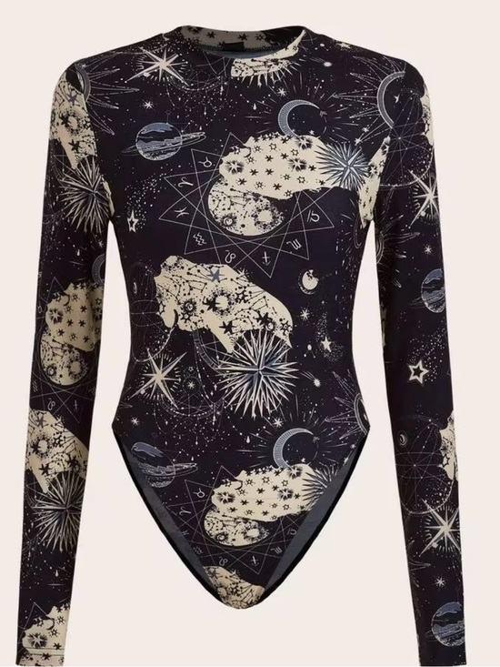 SHEIN Tops - Long-Sleeve Bodysuit. Black and Cream.
